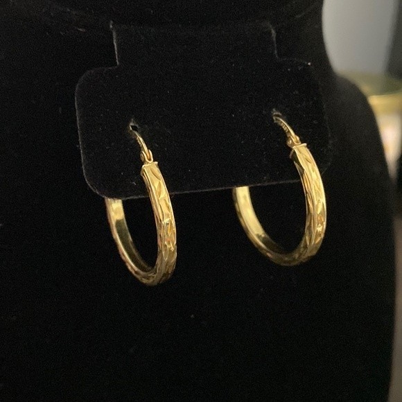 Yellow Gold Over Sterling Silver Diamond Cut Hoop Earrings - Picture 1 of 5